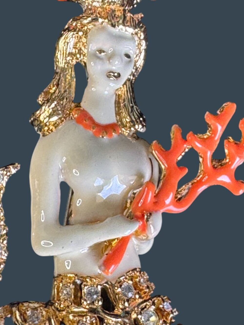 Rare Hutton Wilkinson Signed Mermaid Brooch Swarovski Crystal Tony Duquette 1990 - Picture 11 of 12